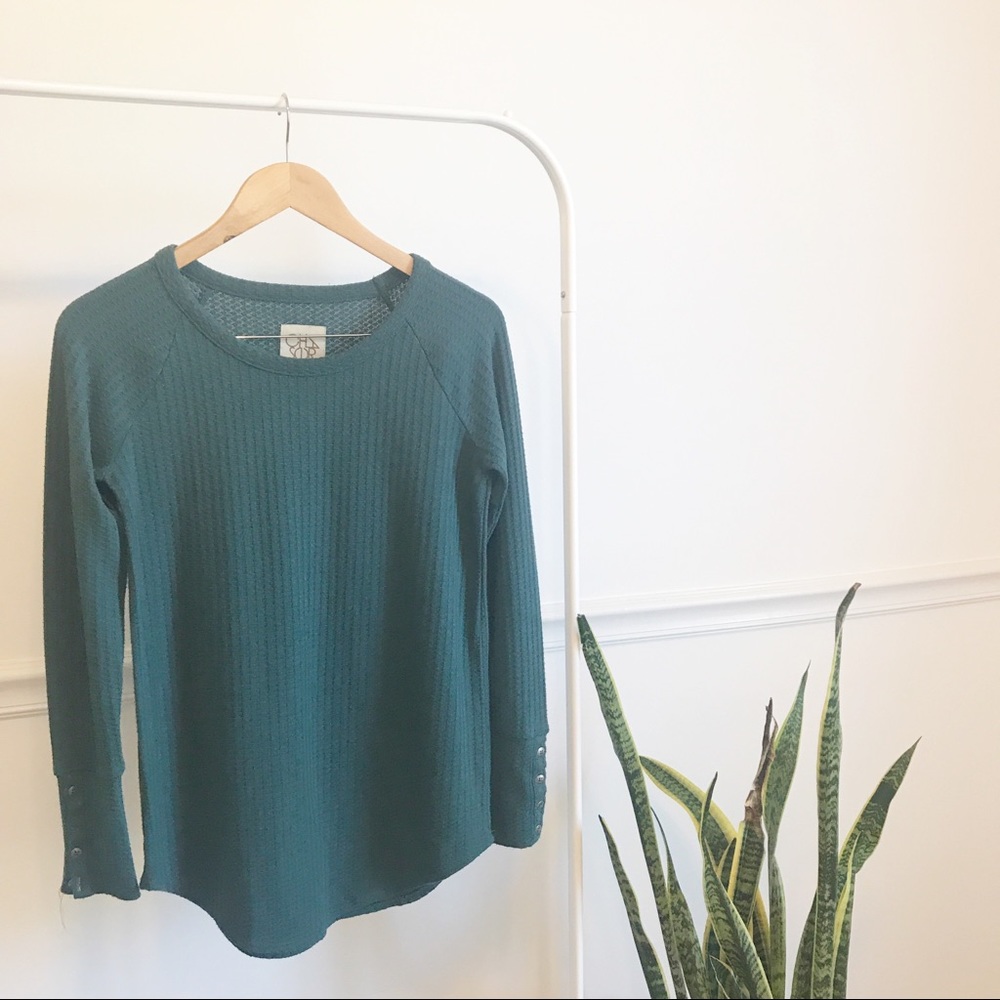 🚌 Chaser | Green Waffle Knit Thermal Swing Top S